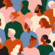 People of different genders and ethnicities in an illustrated crowd