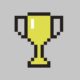 Pixellated trophy on grey background