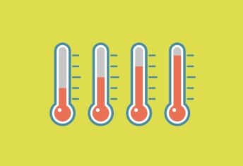 Graphic of thermometers showing increasing temperatures.