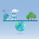 More private equity-backed companies take a clear stance on net zero World on balance bar between industrial buildings and forest