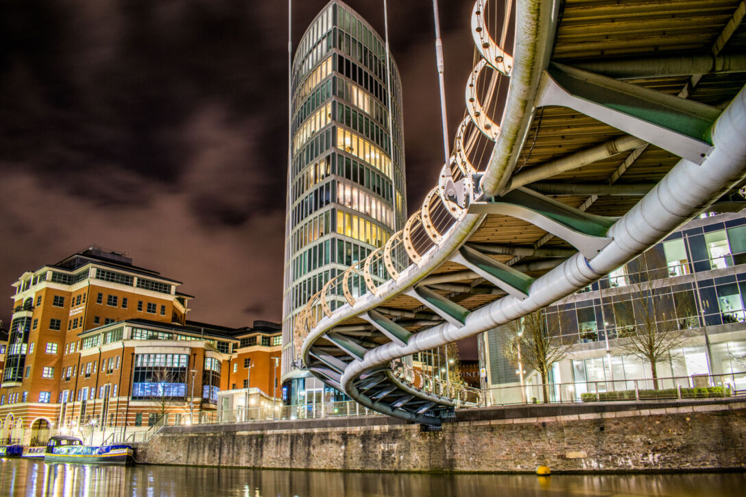 Valentine Bridge in Bristol at night Bristol, UK