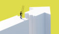 An illustration of a man bridging a gap using a ladder