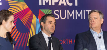 Evan Greenfield, head of ESG for private equity at BCI, addresses a panel at the Climate and Impact Summit North America in New York City on 22 October.