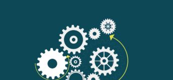 An illustration of gears on a blue background