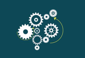 An illustration of gears on a blue background