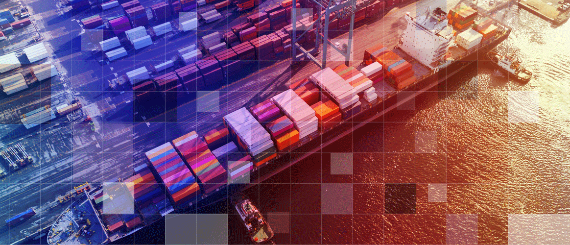 A container ship in dock for the Private Markets 2030 deglobalisation theme