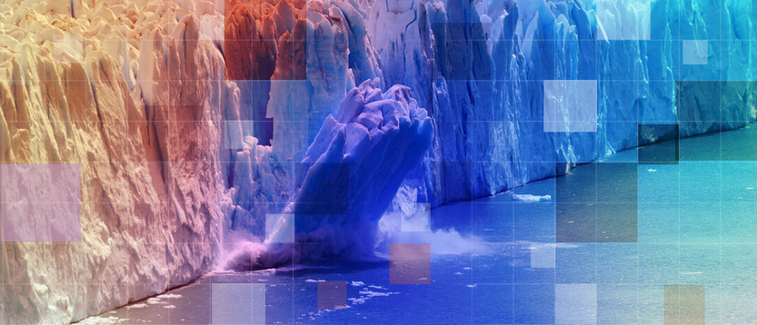 T9_PM2030_Sustainability2 Climate change is causing glaciers to melt and fall into the ocean, to illustrate the Private Markets 2030 Sustainability theme