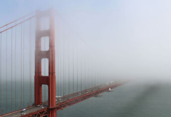 San Francisco Bay bridge in the fog