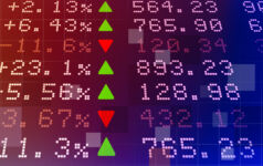 Listed stock exchange tickers display rising and falling prices, for the Private Markets 2030 Public Markets theme