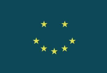 Rearranged European Union flag with the stars forming a happy face.