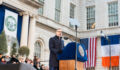 Adam Levine in front of the Office of NYC Comptroller.