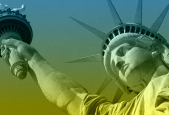 Photo of the Statue of Liberty in NPM colors.