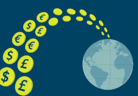 Emerging managers buck climate fundraising slowdown, CREO research to show Image of coins with different currencies going towards the Earth.