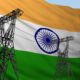 power lines against background flag of India. 3d rendering